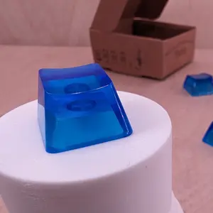 ResinKeyWorks Sapphire Blue Blank 1U Accent Keycaps, Transparent Hand Polished Resin OEM Caps with MX stems