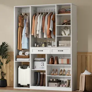 81" Tall  Armoire Wardrobe Closet with 2 Drawers, Bedroom Tall Wardrobe with Storage Shelves and 2 Hanging Rods, White Large Armoires with Adjustable Shelf