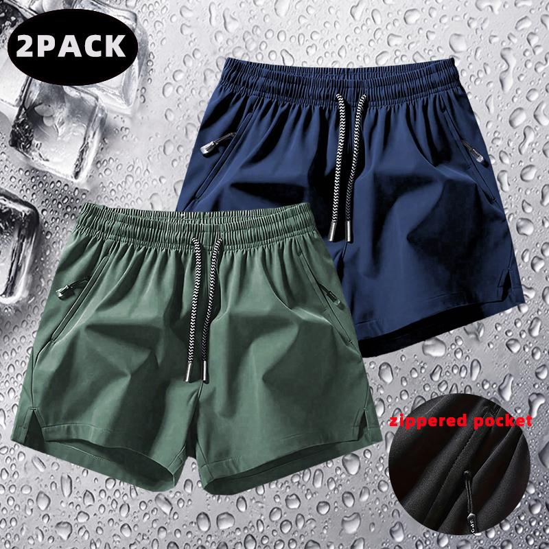 Pack of 1–2 men’s summer essential solid-color casual shorts—ice silk quick-dry athletic shorts with zippered pockets; suitable for beach/sand/vacation/running/sports/fitness/daily outdoor wear. Wetsuit Tropical Menswear Wetsuit Pants