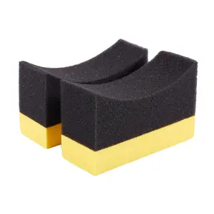 2x Contoured Auto Wheels Brush Sponge Tools Applicator Special For Tire Hub Cleaning Dressing Waxing Polishing Yellow+Black US