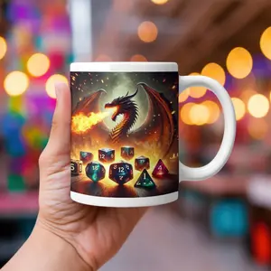 DnD Dice Coffee Mug 11 oz or 15 oz, Magic Wizard Hot Chocolate Mug, Cute Magic and Christmas DnD Gift for Husband and Wife and Board Gamers