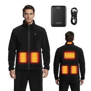 VEVOR Heated Fleece Jacket for Men, Heated Sweatshirt with 7.4V 16000mAh Rechargeable Power Bank Pack, 6 Heating Zones, 3 Temp Levels, 3h/6h/10h Warmth, for Winter Outdoor Camping, Black