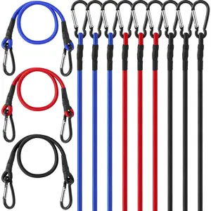 12 count 24 Inch Bungee Cord with  Carabiner Hook Heavy Duty Bungee Straps with Hooks Elastic Rope for Luggage Rack Cargo Camping Tent  Transporting,3 Colors