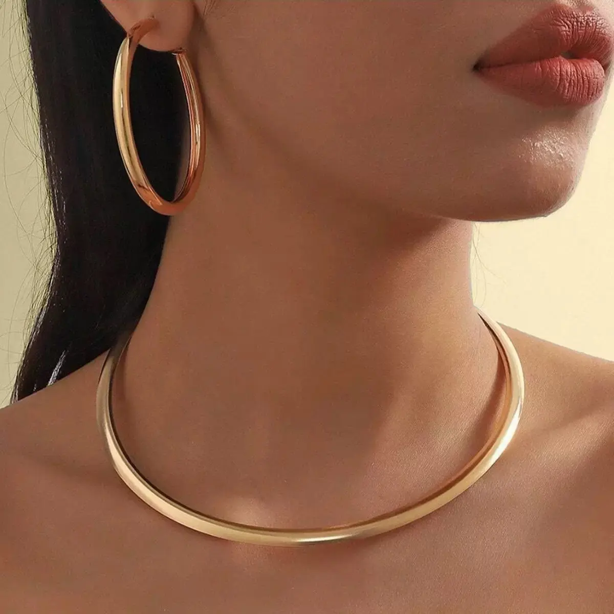 Dainty 18K Gold Plated Nail Choker, Minimalist Hardware Style Neckband, Waterproof & Tarnish Proof Jewelry, Bold Stackable Statement Piece