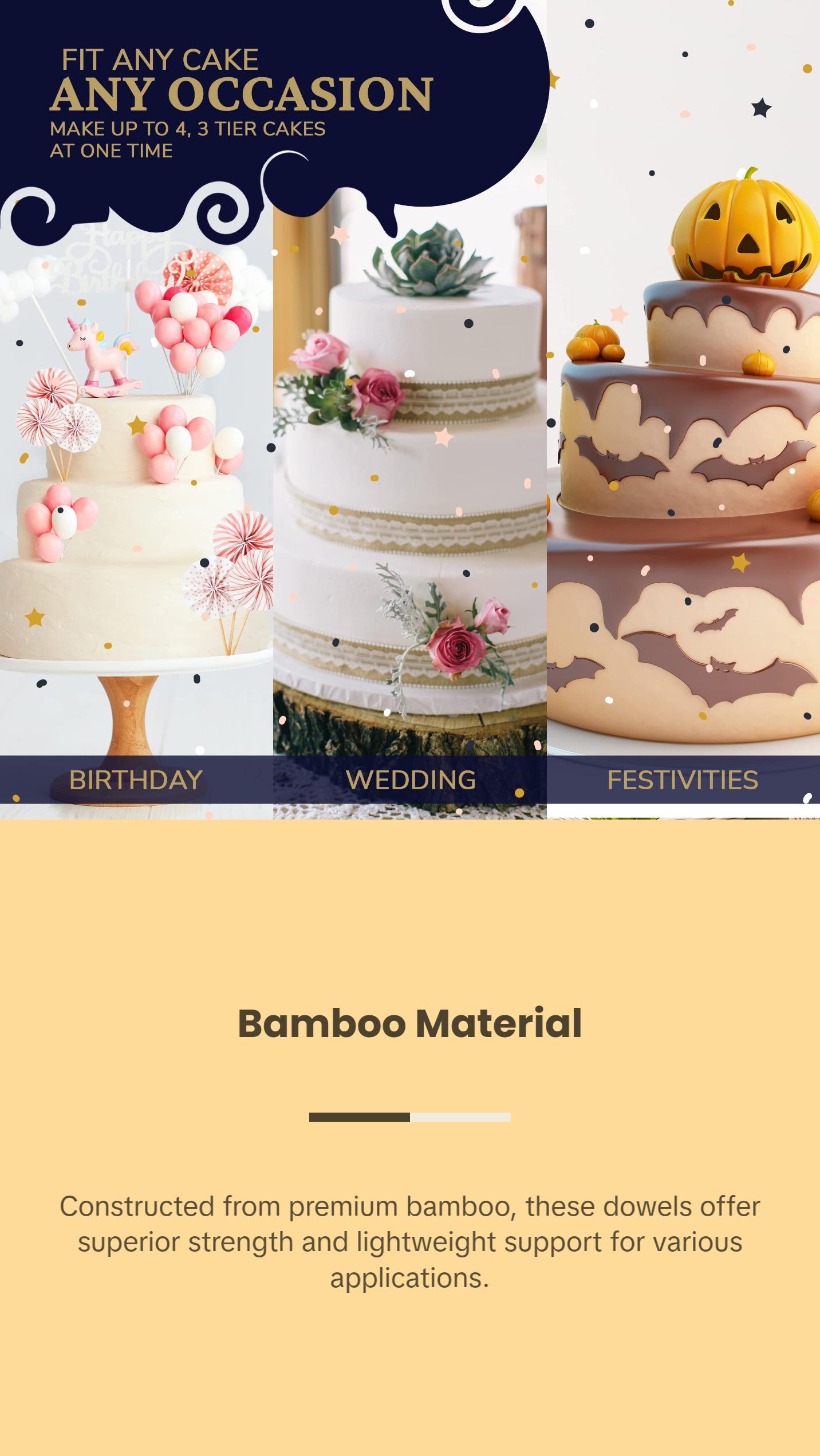 FromJenn Bamboo Cake Dowels for Baking - 12-Inch Rods, 24 Pieces, Ideal for Bakers and Crafts