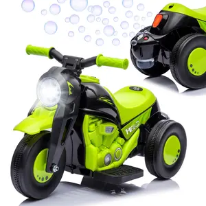 【GARVEE】6V Toddler Ride-On Motorcycle with Bubble Maker, LED Lights, Music, Pedal, Forward/Backward, 3-Wheel Battery Powered Electric Motorbike Toy in Green, Perfect Gift for Boys and Girls