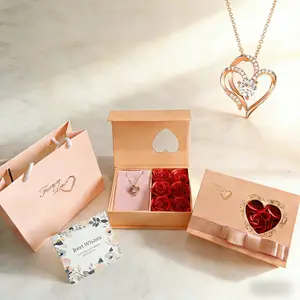 Rose Gold Women's Necklace in Gift Box, Heart Jewelry for Wife Mom Girlfriend Daughter, Perfect Gift for Birthday Valentine's Day Mother's Day Anniversary