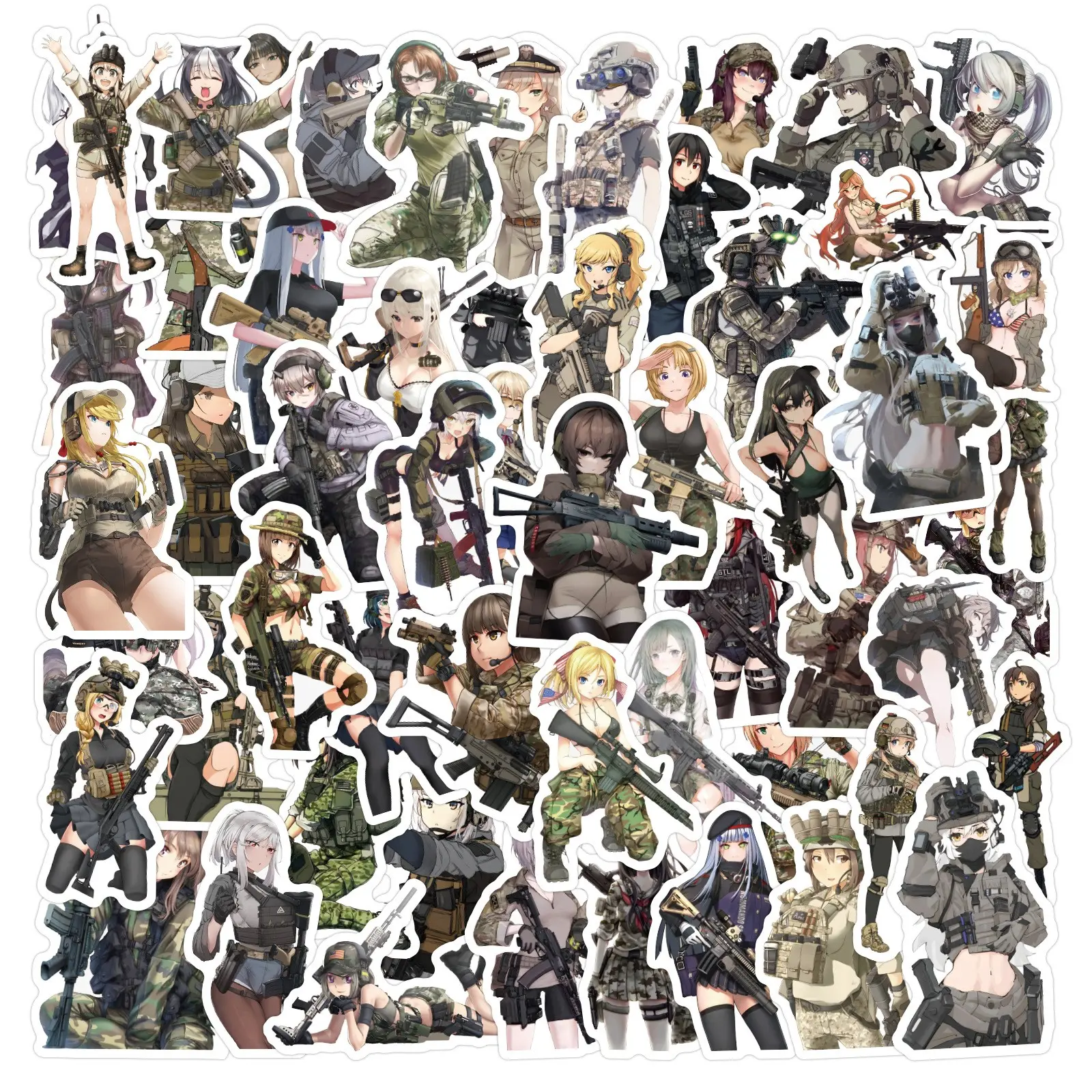 60 Cartoon Military Anime Girl Stickers, Sticker Set, Waterproof Decorative Stickers for Bullet Journal, Stationery, Water Bottle, Computer, Scrapbook Stickers, Scrapbooking Stickers