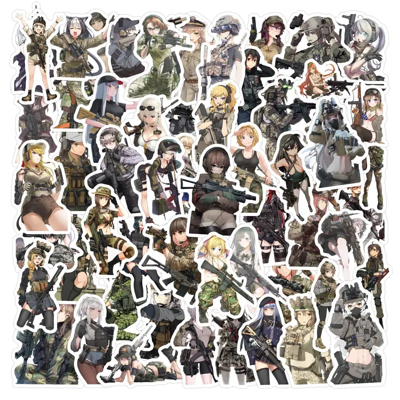 60 Cartoon Military Anime Girl Stickers, Sticker Set, Waterproof Decorative Stickers for Bullet Journal, Stationery, Water Bottle, Computer, Scrapbook Stickers, Scrapbooking Stickers