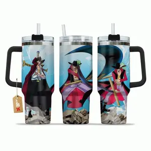Dracule Mihawk OOne Piecee Anime Custom Tumbler 40Oz Stainless Steel Tumbler With Handle.