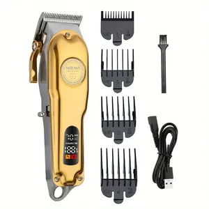 Hiena Full Metal Body Professional Hair Trimmer, High Quality Trimmer, LED Display, Rechargeable, Silver Color, Holiday Gift