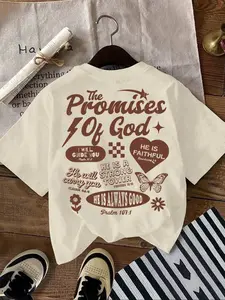 Women's Butterfly & Letter Print Round Neck Tee, Fashion Casual Crew Neck T-Shirt Fit for Daily Holiday Vacation Beach Outdoor Wear, Ladies Clothes for Summer