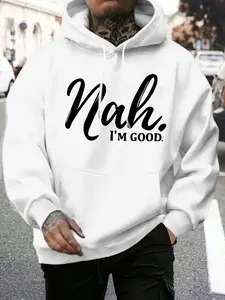 Men's Letter Print Hoodie, Regular Fit Casual Fashion Graphic Hooded Sweatshirt for Daily Holiday Outdoor Wear, Men Clothes for Spring & Fall