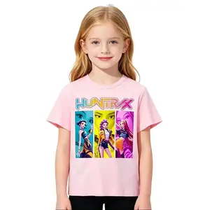 Huntrx K-Pop Devil Hunter Kids Cotton T-Shirt, Boys Girls Soft Short Sleeve Graphic Tee, Breathable Casual Summer Top, Trendy Fan Gift