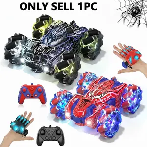 2-in-1 Hand Gesture and Remote Control Stunt Car - 360° Flip with Cool LED Lights, Birthday Gift for Kids Ages 3+, Indoor and Outdoor Racing Toy, RC Stunt Car