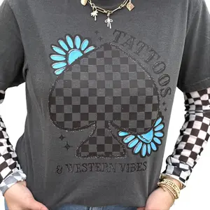 Checkered Spaade and Western Vibes Graphic Tee