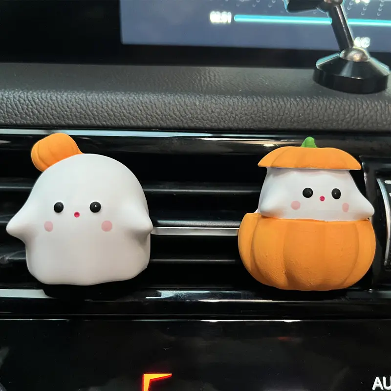 3-Count Pumpkin and Ghost 2-in-1 Car Accessories - Car Trinkets, Vent Mounts, Air Freshener Vent Clips, Interior Ornaments, Halloween Gift with Bonus Item Included (Spooky Cute Style)