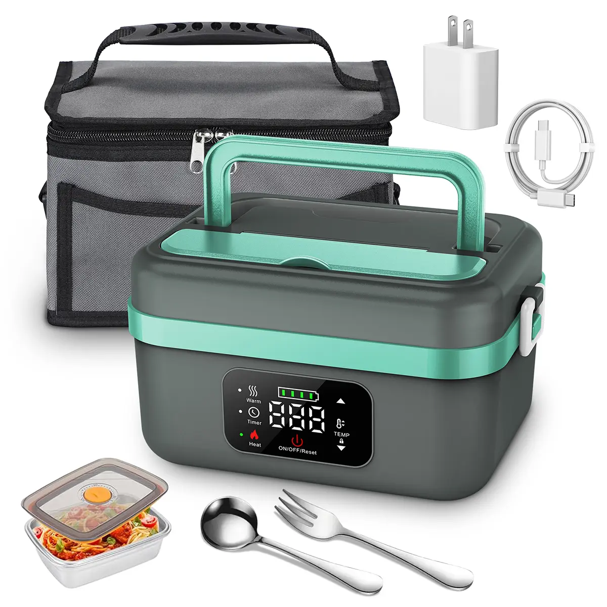 Durable wireless heating lunch box Portable heating lunch box Leak-proof design With insulation bag Car/office universal Food heating storage box