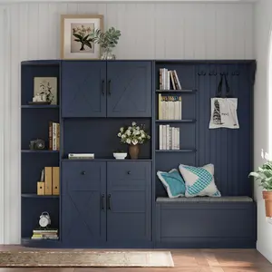 Hall Tree with Storage Cabinet, Hall Tree with 7 Storage Shelves and 4 Hooks, Storage Cabinet for Living Room, Hallway, Enterway