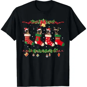 German Shepherd Christmas Shirt Stocking Dog Xmas T-Shirt, 100% Cotton, Single Side Printed, Black Short Sleeve T-shirt, 1 pc, Christmas Halloween Thanksgiving Gift