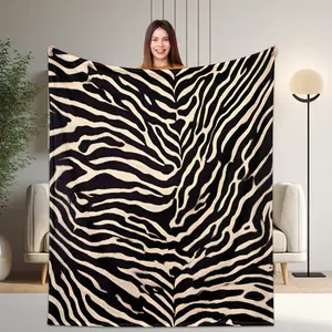 Zebra Pattern Flannel Throw Blanket 280GSM, Soft Cozy Warm Napping Blanket with Storage Bag, Multifunctional Blanket for Couch Sofa Bed Car Office Travel Camping, Room Accessories Decor, Gift for Men Women Friends Couples for Birthday Anniversary Christma
