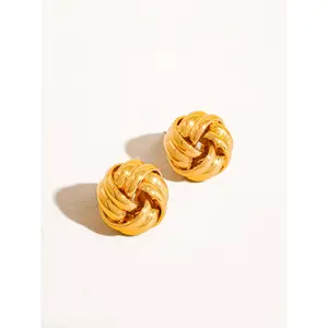 Alix 18K Gold Basket Weaved Classic Studs