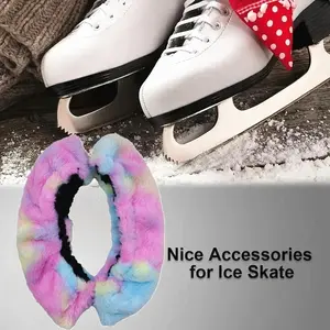 Women's Soft Plush Ice Skate Protector Cover, Rainbow Color Fabric Design, Absorbent & Durable Protection for Skates, Ideal for Winter Use