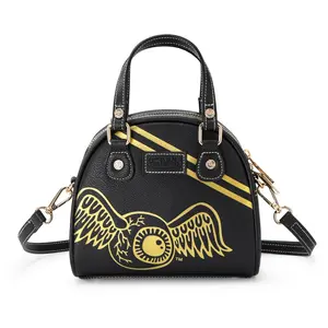 Von Dutch Womens Classic Bowling Bag – Stylish Women's Handbag with Adjustable Strap, Spacious Interior, and Iconic Logo Design (Racing Stripe Black & Gold)