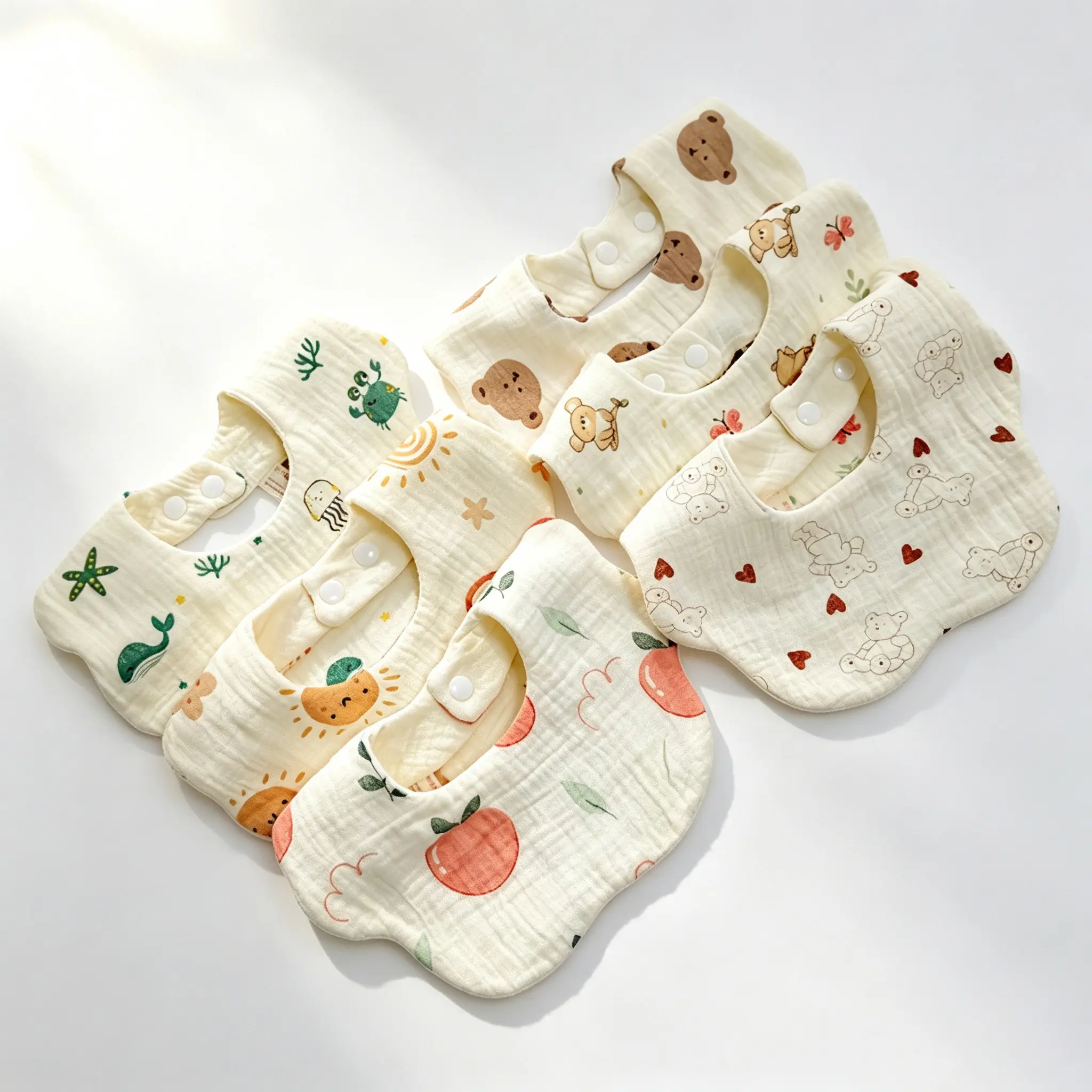 6pcs Ultra Soft Infant Baby Feeding Bibs, Suitable for Ages 0-3 Years, Adjustable Size, Washable Machine Wash, Newborn Cloth Saliva Towel