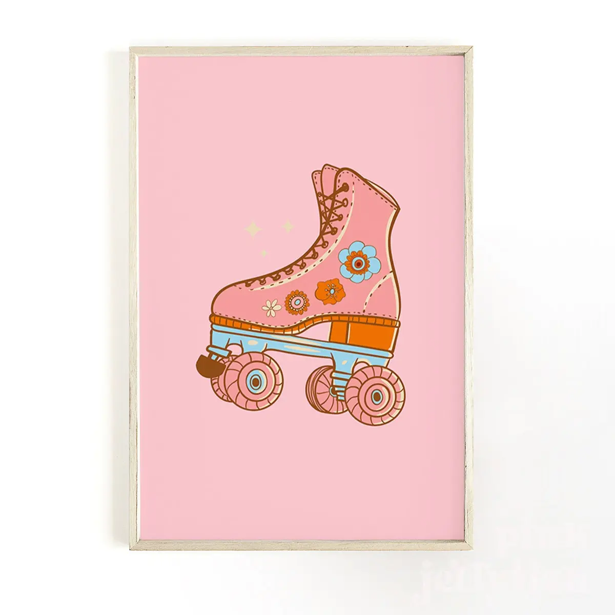 Cute Pink Rollerskate Poster, Preppy Wall Art for Girls, Trendy Teen Bedroom Decor, Retro Y2K Aesthetic Print, Room Decor, Unframed