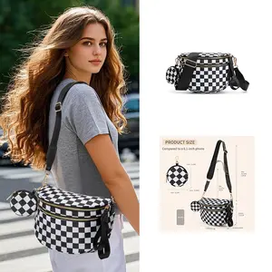 Black and White Checkered Nylon Bum Bag Plus Size Friendly Fanny Pack - Spacious Design for Essentials  Great gift belt bags crossbody