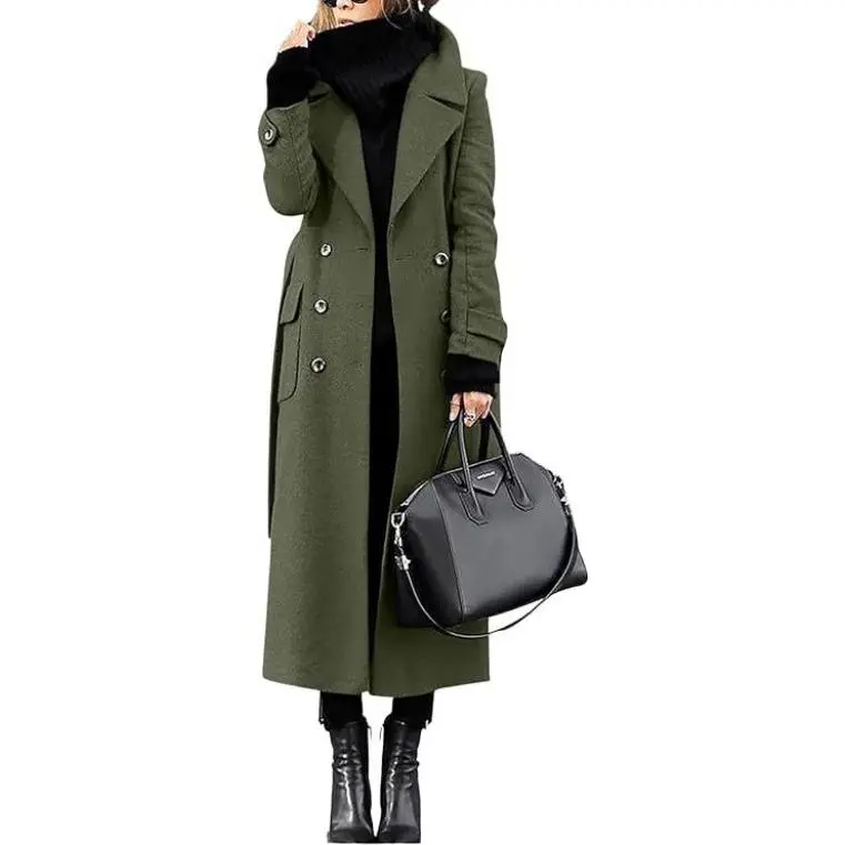 Thickened  Blend Coat,Women'S Winter Double Breasted Coat Business Casual Long Winter Pea Coat With Belt,Winter Fashion Essential