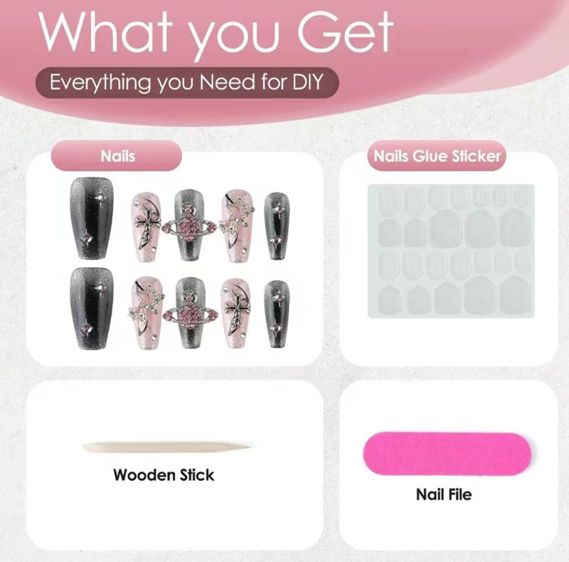 Cherry Press on Nails Almond Handmade Fake Nails with 3D Flower Bow Design Cute 10PCS False Nails Summer Stick on Nails for Women