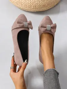 New Women's Pointed Toe Flat Rubber Shoes with Bowknot Metal Buckle, Slip-On Lightweight Comfortable Casual Footwear for All Seasons