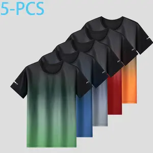 Pack of 5 Men’s Gradient Short-Sleeve T-Shirts – Summer Quick-Dry Ice Silk Sports Tops