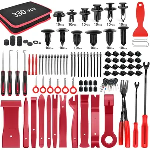 Auto Trim Removal Tool Kit - 330-Piece Impact-Resistant Portable Set, Nylon Fiber Fasteners with Reusable Parts, 12 Clip Sizes Push Pin Bumper Retainers, Terminal Remover, Adhesive Cable Clips, Pry Tools, Car Panel Radio Pliers