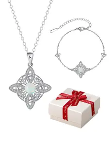 Opal Witches Knot Jewelry Set with Gift Box  Necklace + Bracelet for Her | Celtic Protection Amulet, Perfect Birthday/Valentine/Mother's Day Gift for Women