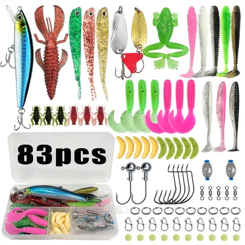 Freshwater Fishing Lures Tackle Kit - Complete Starter Bundle (409pcs,193pcs,105pcs,133pcs,83pcs) with Spinnerbaits, Crankbaits, Jig Heads, Sinkers, Hooks, Carry Case, Fishing Stuff, Ideal Gift for Fishermen