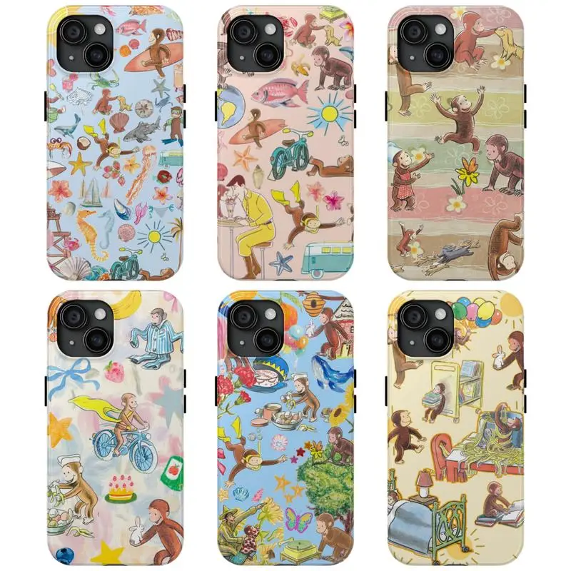 Colorful Curious George Phone Case - Childhood Favorite Cartoon | Classic Children's Book Phone Cover for iPhone Cute Retro Monkey with Banana, Party