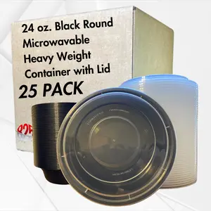 16 oz 24 oz 32 oz and 48 oz  and Round Meal Prep Food Storage Containers with Lids Plastic Lunch Box Disposable Take Out Bowls Black BPA Free Reusable Durable Stackable Microwave Freezer Dishwasher Safe Kitchen