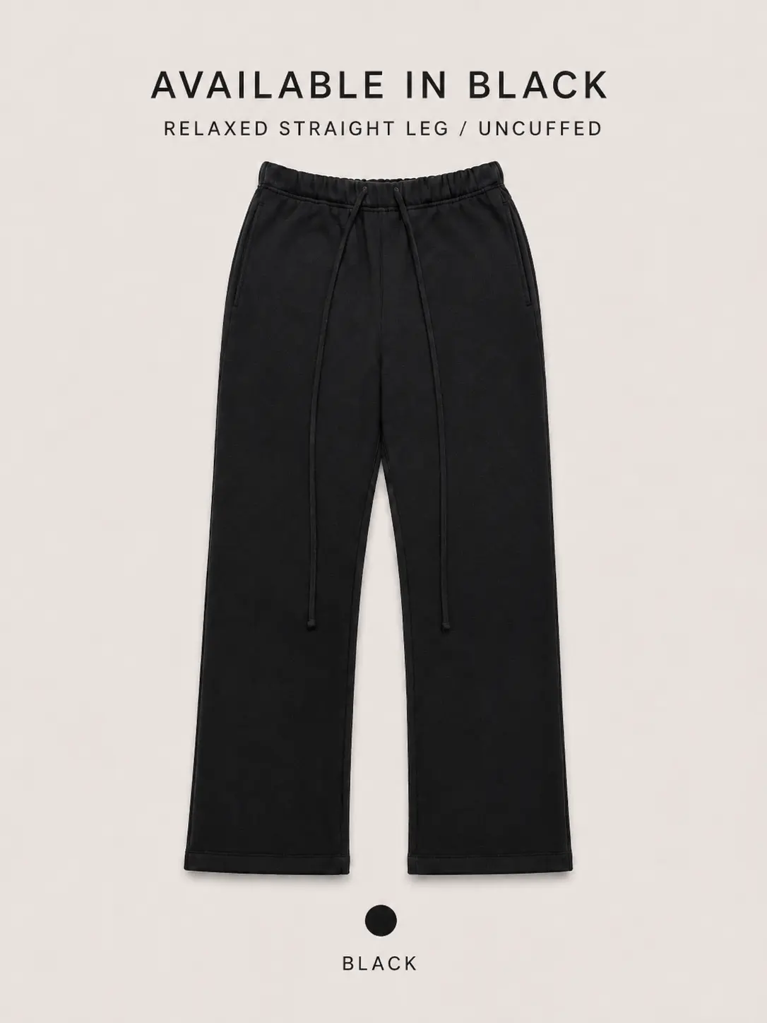 Men's Black Sweatpants, Heavyweight Fleece Lounge Pants with a Baggy Straight-Leg Fit, Uncuffed for Casual Streetwear with Side Pockets, Menswear, Plain