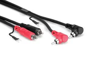 Hosa Stereo Interconnect, Dual RCA to Dual Right-angle RCA with Ground Wire