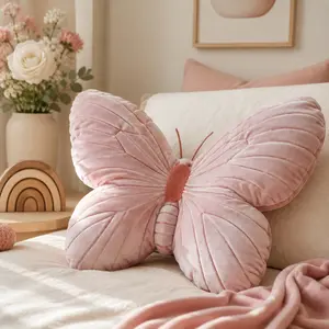 Pink Butterfly Shaped Pillow | Soft Plush Velvet Couch Cushion, Cute Animal Decorative Throw Pillow for Bed & Living Room