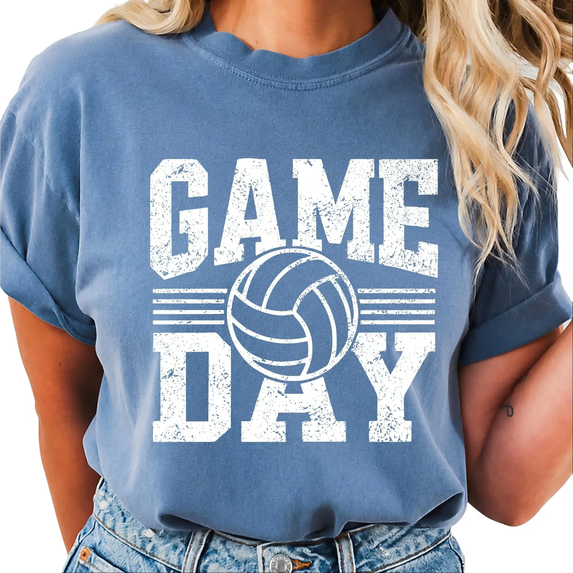 Volleyball Graphic T-Shirt for Women, Distressed Volleyball Design, Casual Short Sleeve Sports Top, Volleyball Practice Shirt, Everyday Athletic T-Shirt