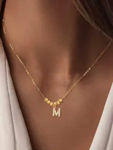 Women's Elegant Zirconia Initial Pendant Necklace, Letter Necklace, Stainless Steel Chain, Simple Classic Design, All Seasons Jewelry