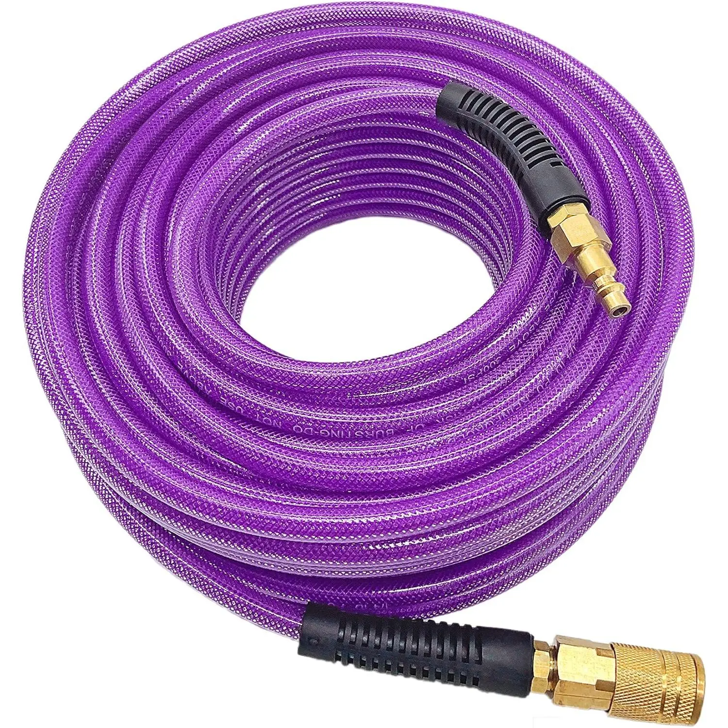 Polyurethane(PU) 1/4-Inch x 100FT Reinforced, Air Hose with 1/4" Swivel Industrial Quick Coupler and Plug, Bend Restrictor,Purple