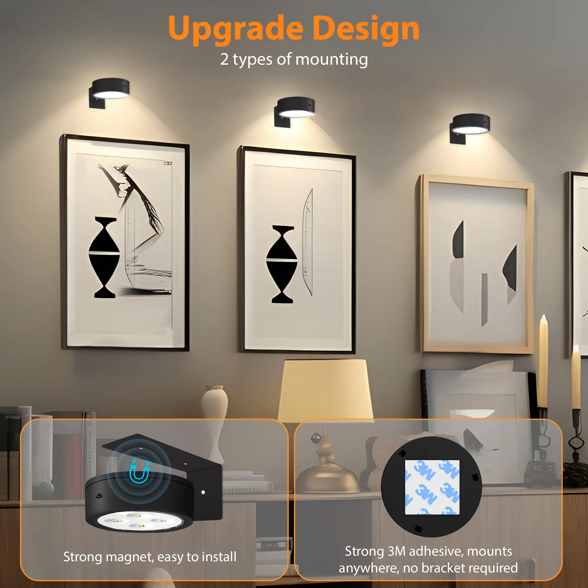 3Pcs Picture Lights for Wall Battery Operated, Magnetic Led Painting Light with Remote Dimmable and Timer, 3 Lighting Modes Art Display Light for Pict