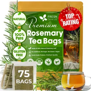 FreshDrinkUS, Premium 75 Rosemary Leaf Tea Bags, 100% Natural and Pure Rosemary Dried Leaves, Pure Rosemary Herbal Tea, No Additives, No Caffeine, No Gluten, Vegan.