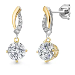 2.05 Cttw IGI Certified Lab Grown Diamond in 925 Silver and 10K Yellow Gold Earrings for Women | Round Center Diamond 1.00 Ct | E-F Color | VS1-VS2 Clarity
