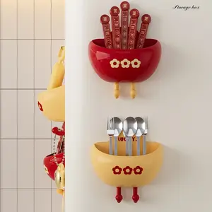 2026 New Creative Decor Storage Box - Cartoon-Style Magnetic Organizer for Home Kitchen, Thickened Design with Hooks, Shelf, 2PCS (Red/Yellow) fathersdaygift
